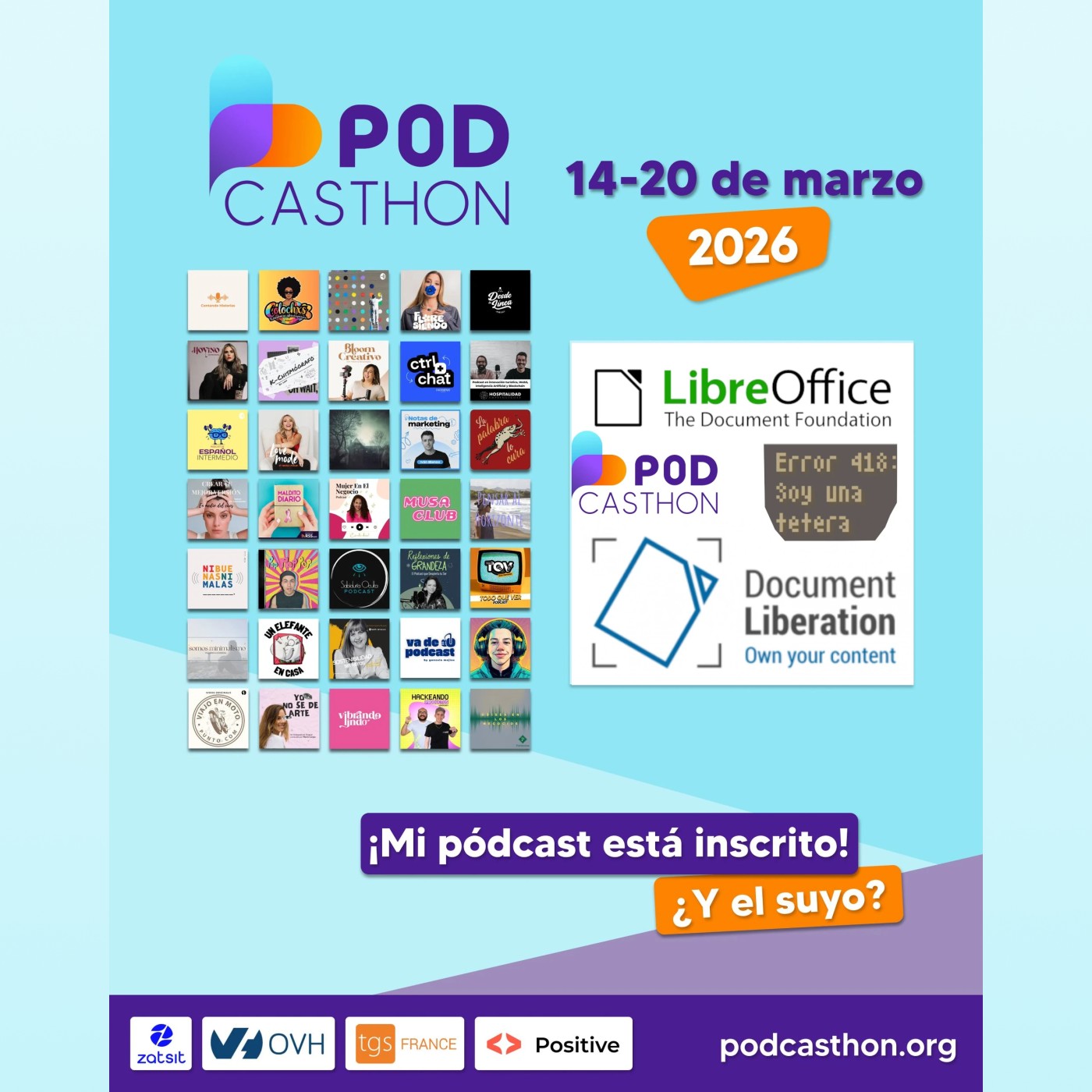 Error 418 en el Podcasthon 2026. LibreOffice y The document Foundation episode artwork